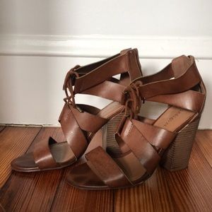 Tan, lace-up heel